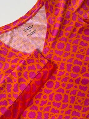Icikuls Geometric Print Performance Top Pink Orange Mesh Long Sleeve XS